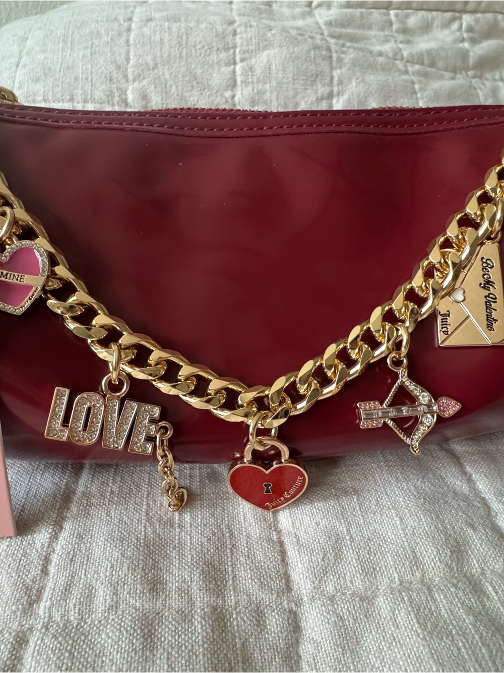 Juicy Couture Red Patent Shoulder Bag with Gold Charm Chain